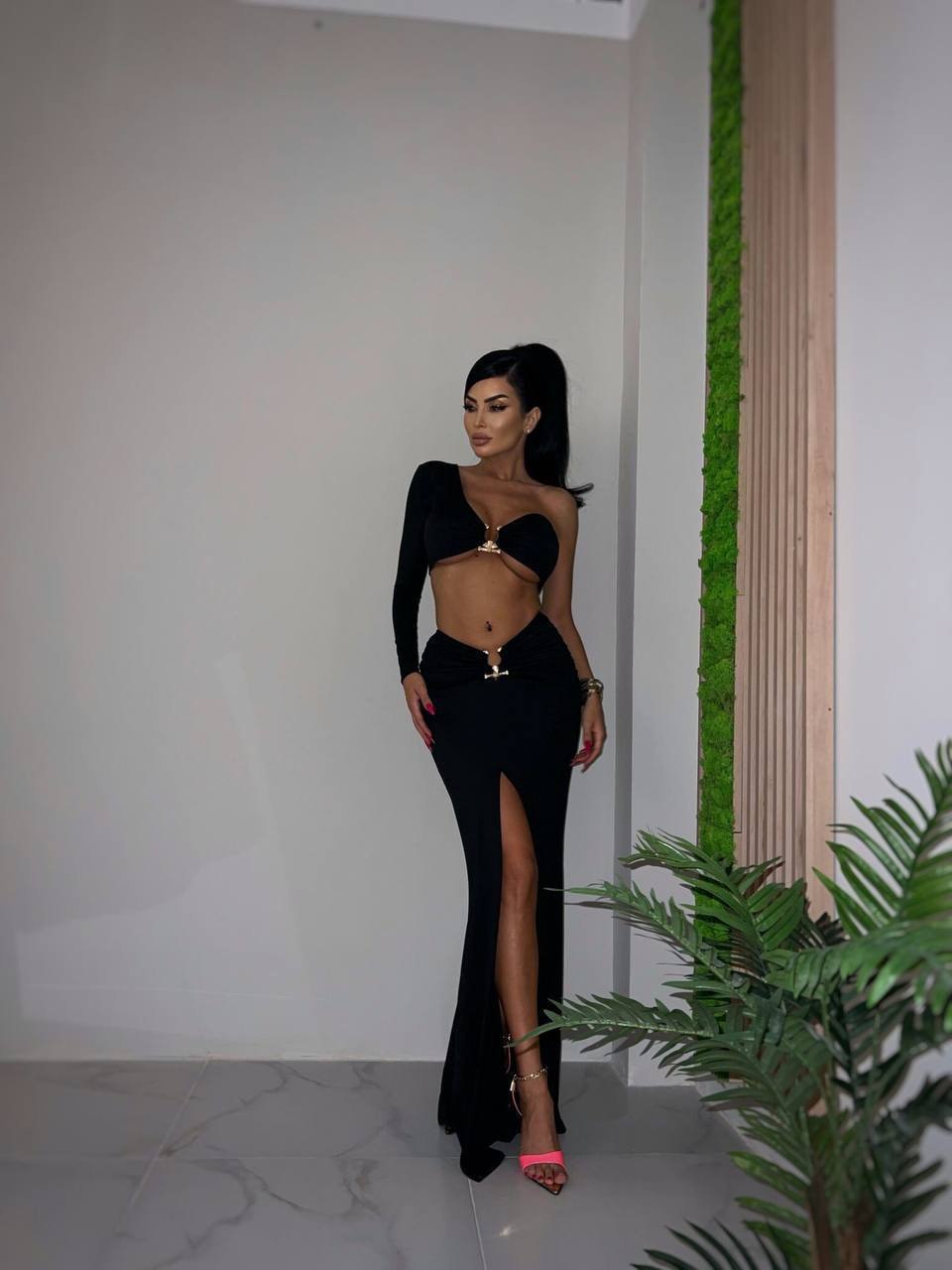 The 'Goddess' Cut-Out Maxi Set - Obsidian Black