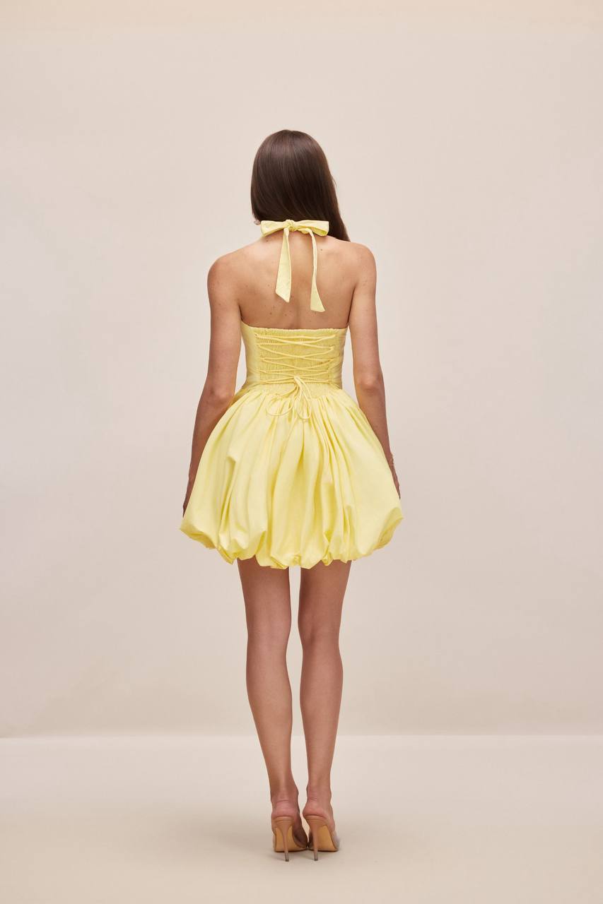 Banno Pastel Yellow Halter Bubble Mini Dress