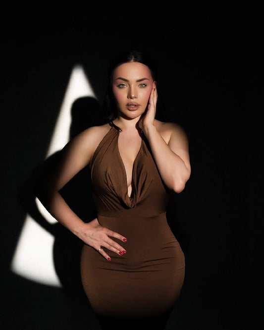 The 'Siren' Halter Cowl Maxi Dress - Espresso Elegance