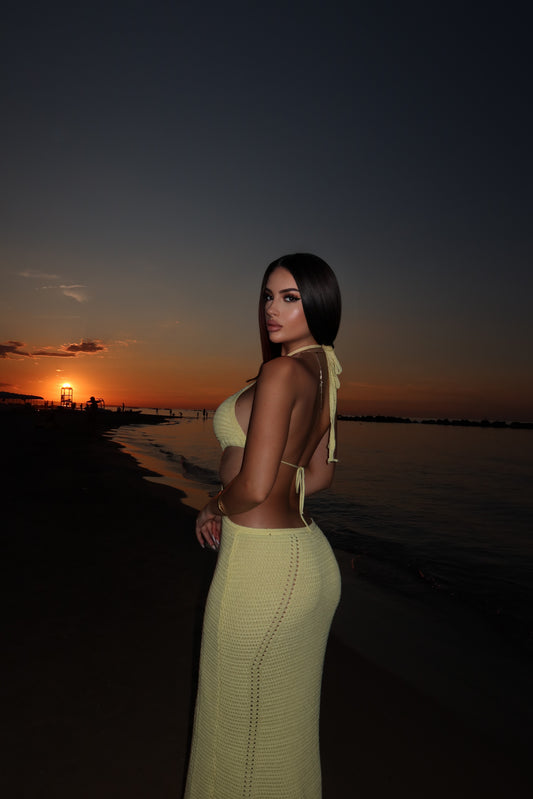 Pari dress - Pastel Yellow knitted Cut-Out Maxi Dress