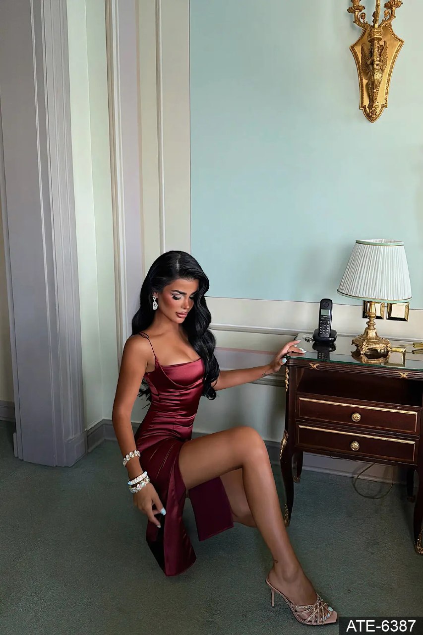 Ionic Burgundy Satin Cowl Neck Midi Dress