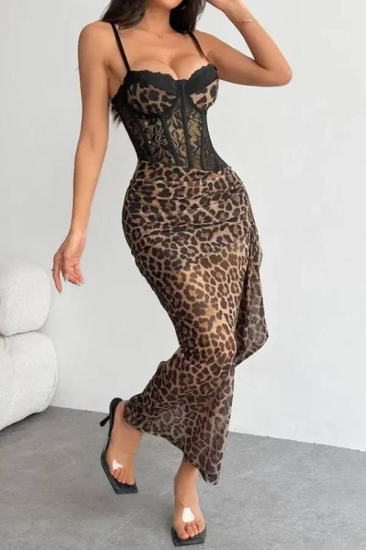 The Wild Allure Leopard Corset Maxi dress