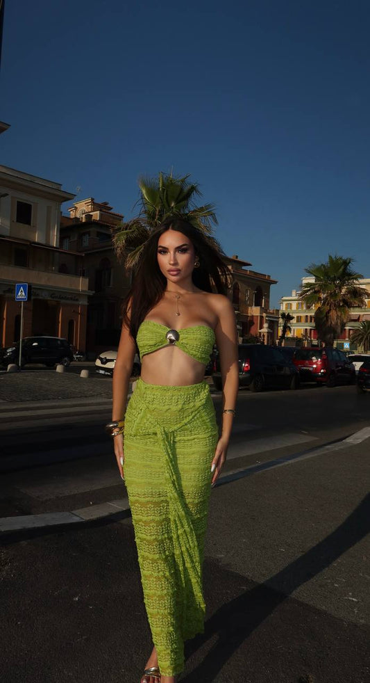 Luxy-green Lim Midnight texture Two-Piece Set with golden sea shell
