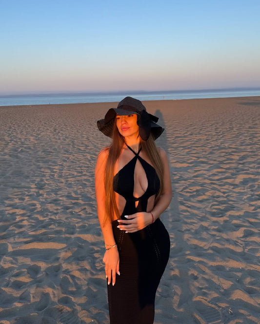 Solara Black knitted fabric beach party dress
