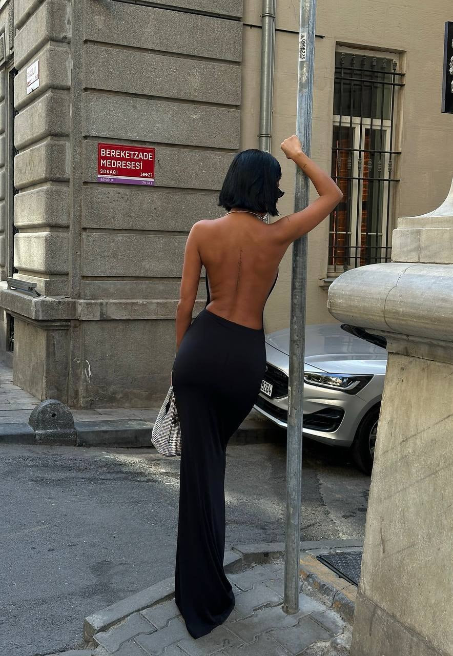 The 'Siren' Halter Cowl Maxi Dress - Espresso Elegance