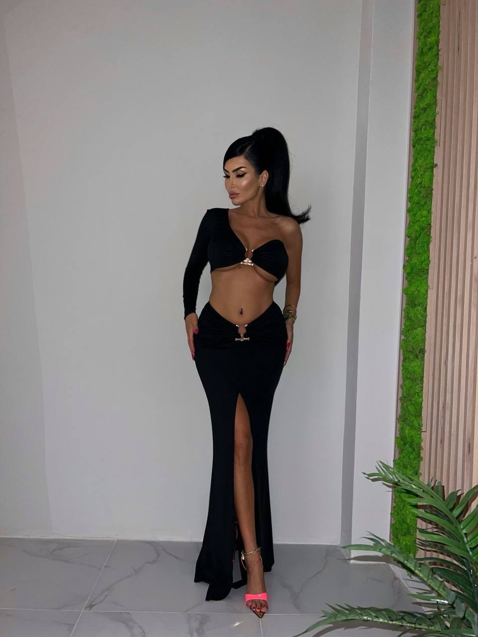 The 'Goddess' Cut-Out Maxi Set - Obsidian Black