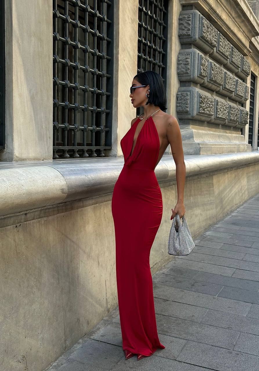 The 'Siren' Halter Cowl Maxi Dress - Espresso Elegance