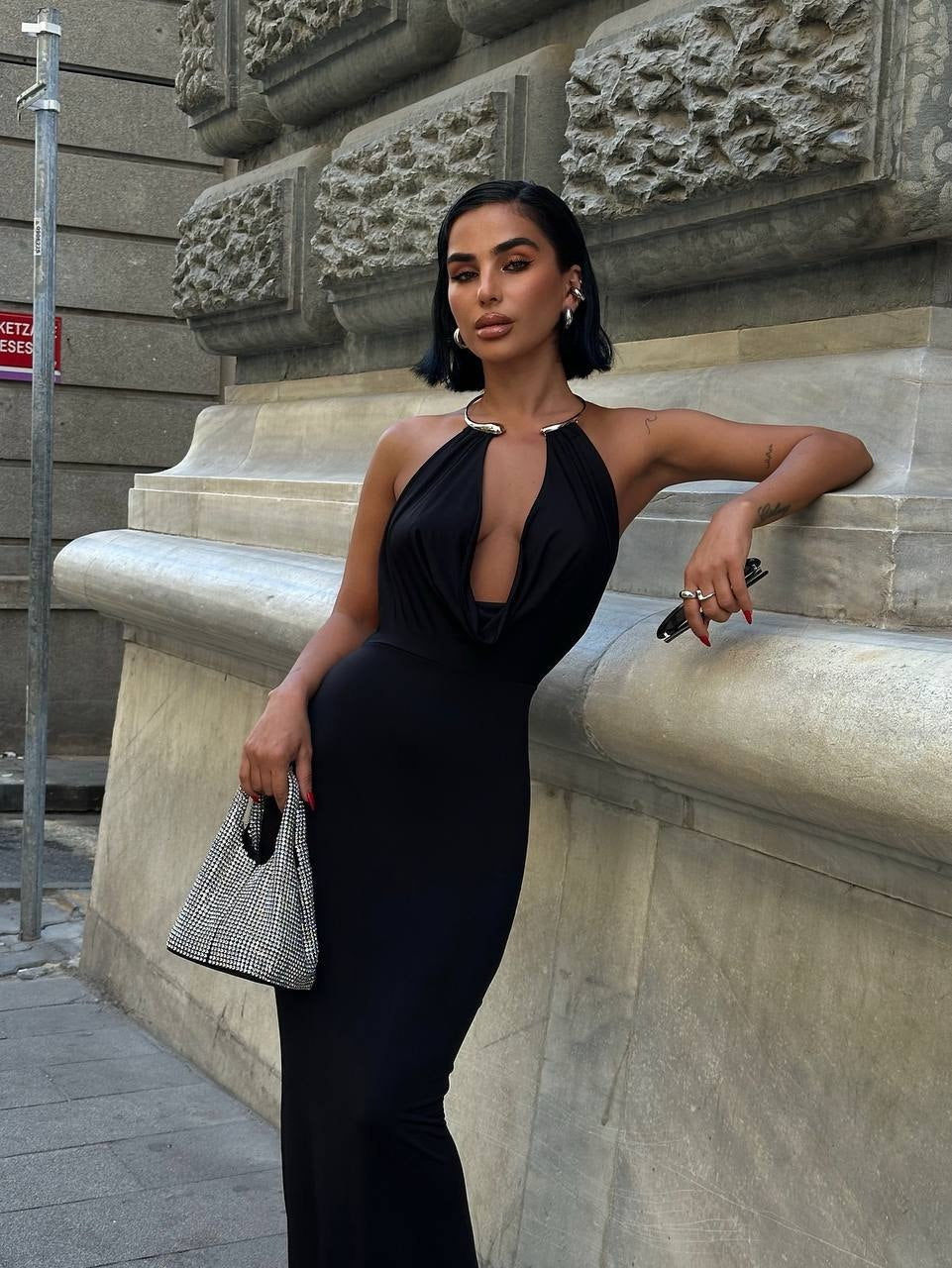 The 'Siren' Halter Cowl Maxi Dress - Espresso Elegance