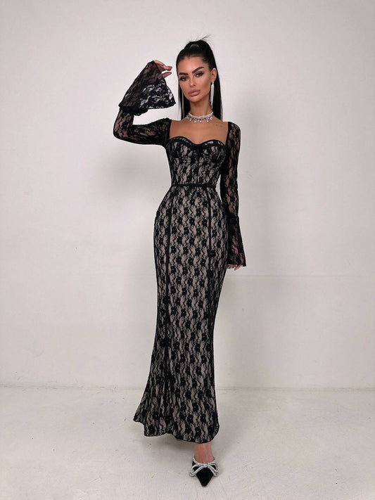 Noir Romance Bell-Sleeve Lace dress