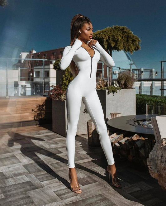 Vixen Zip-Front Bodycon Catsuit - Midnight Black