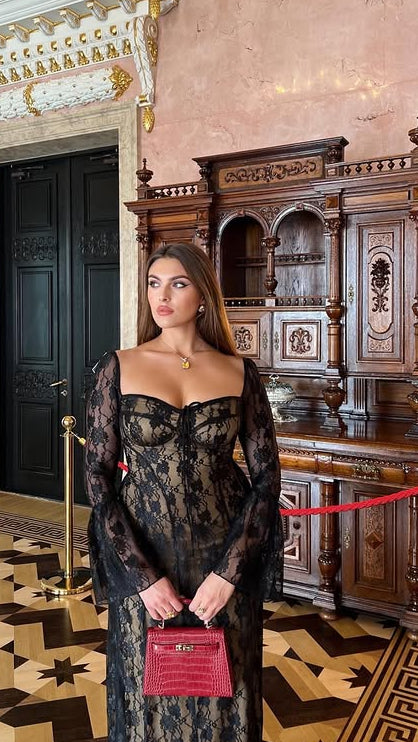 Noir Romance Bell-Sleeve Lace dress