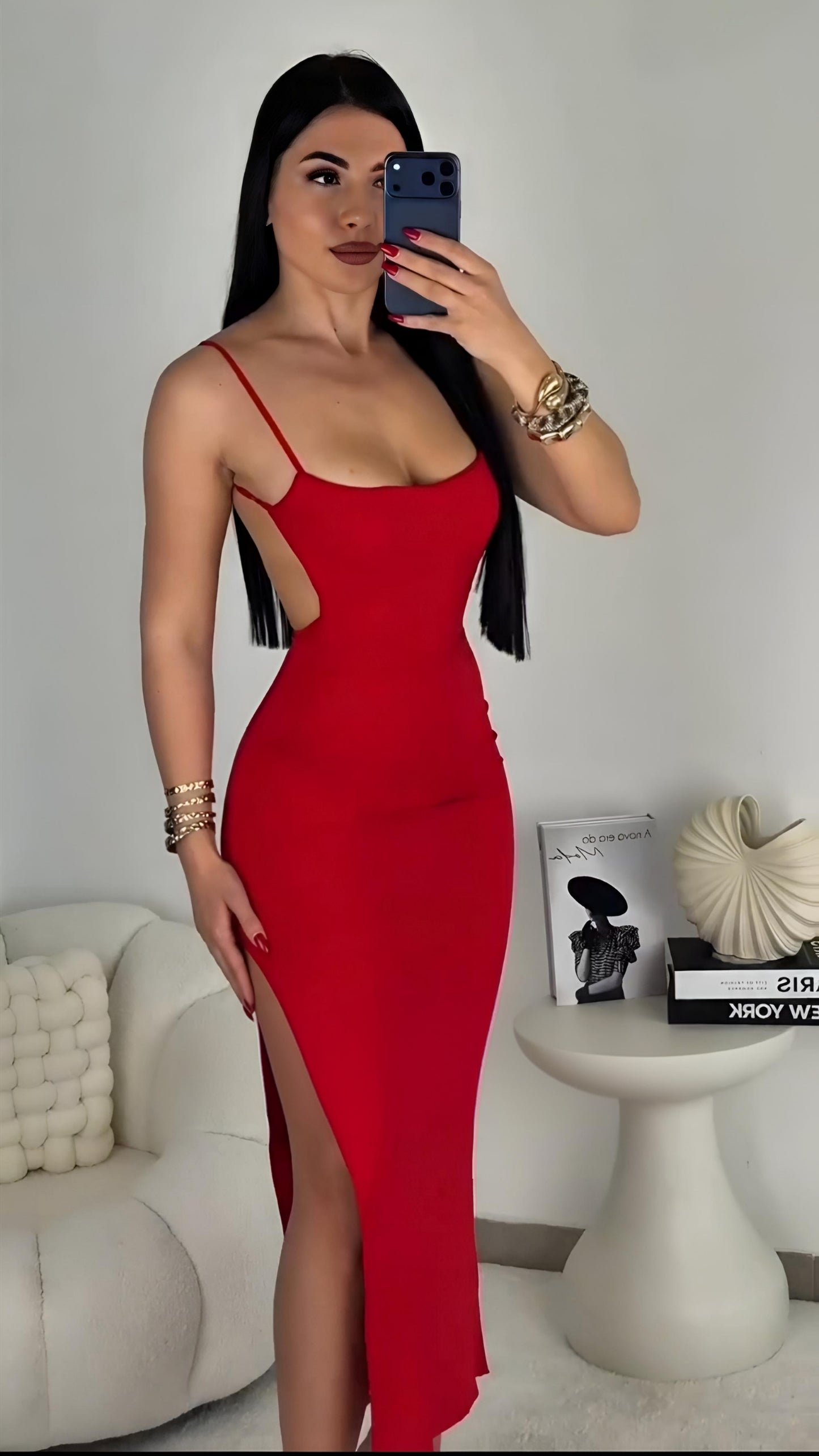 Allure dress (Sculpted Side-Cut Midi Dress with High Slit – Sleek Bodycon Evening Look)