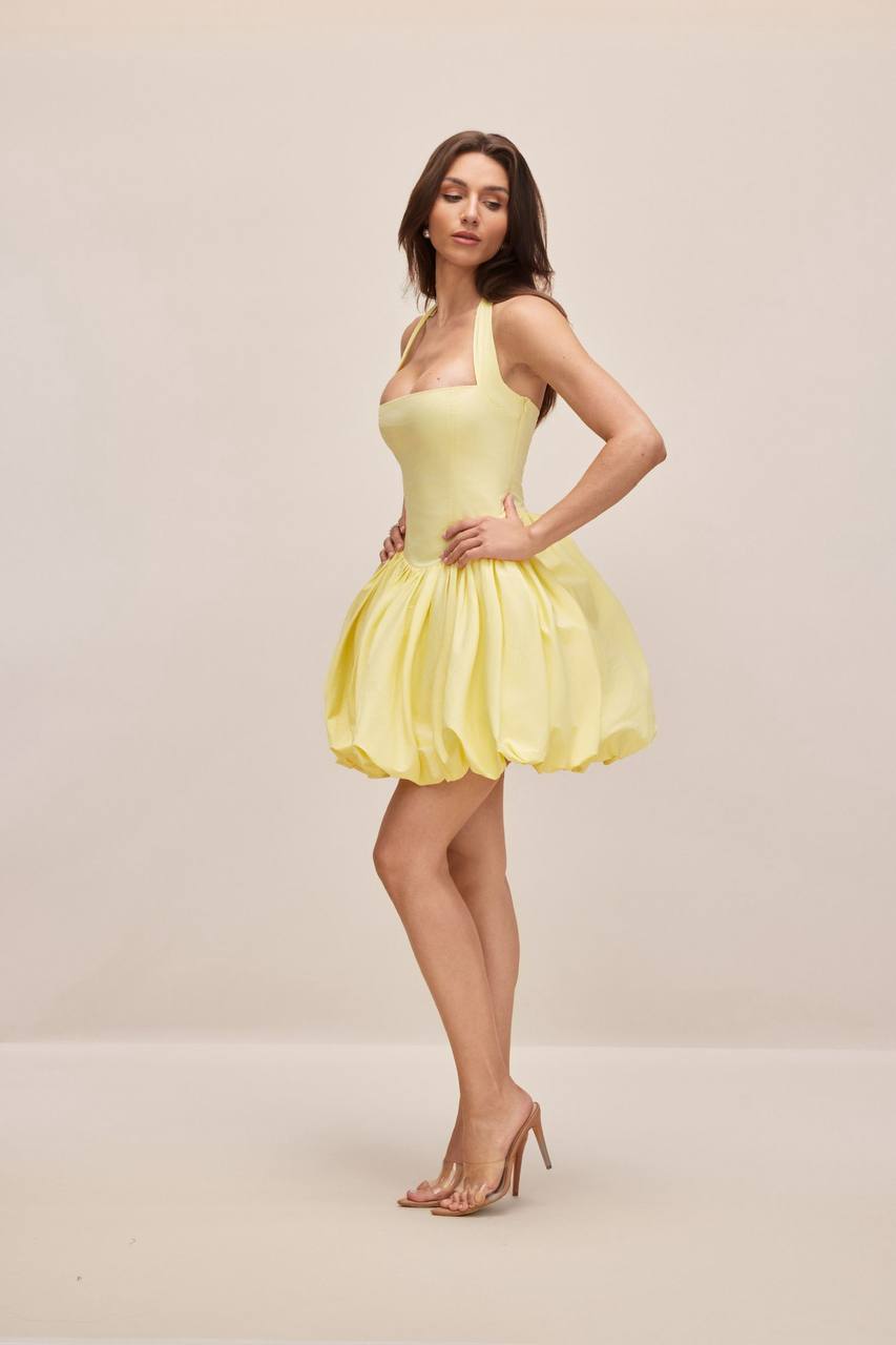 Banno Pastel Yellow Halter Bubble Mini Dress