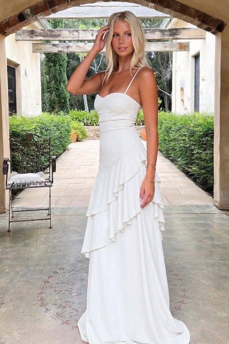 Angelo Ethereal White Ruffled Tiered Maxi Dress