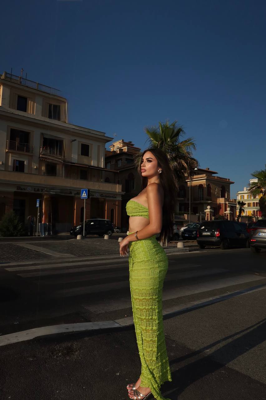 Luxy-green Lim Midnight texture Two-Piece Set with golden sea shell