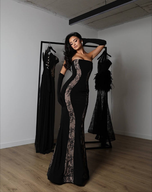 Elara Lace-Panelled Strapless Gown (including gloves)