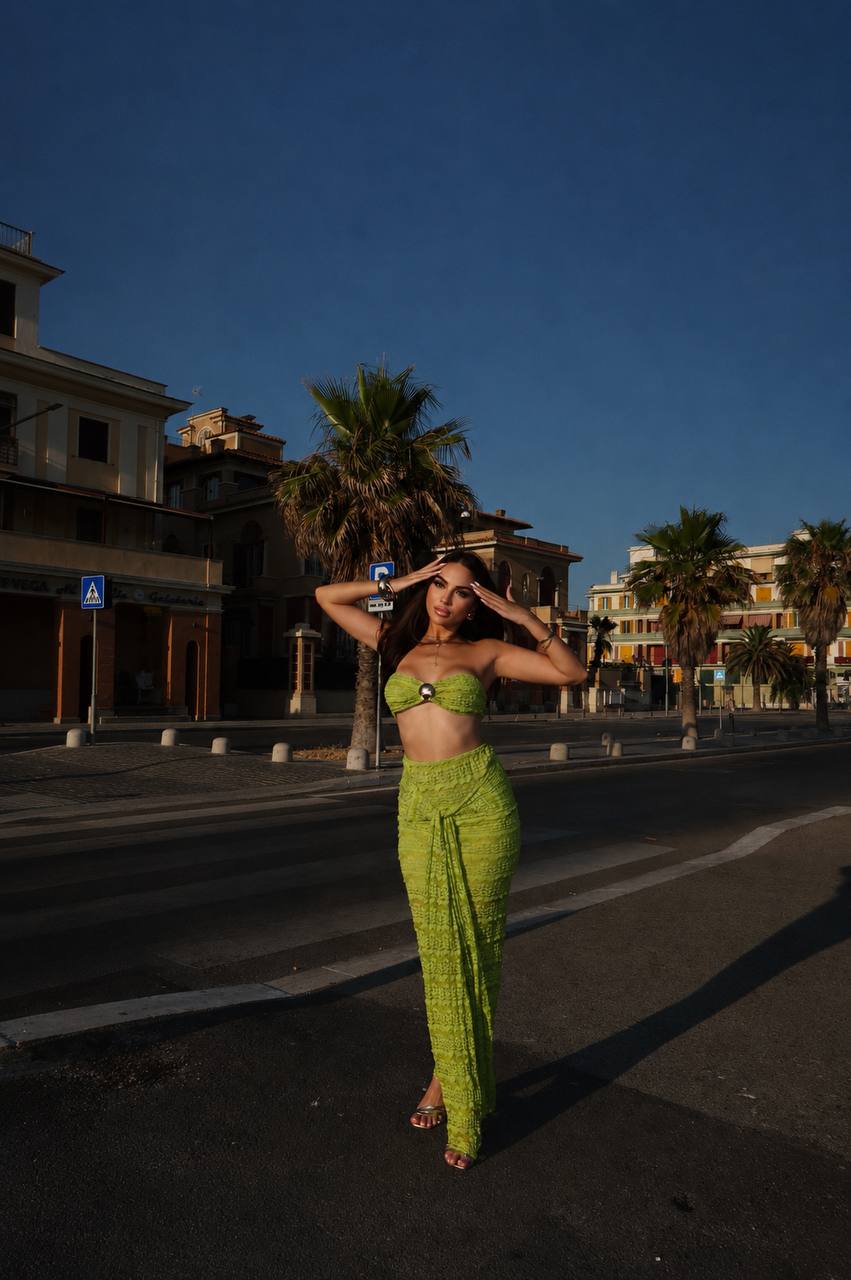 Luxy-green Lim Midnight texture Two-Piece Set with golden sea shell