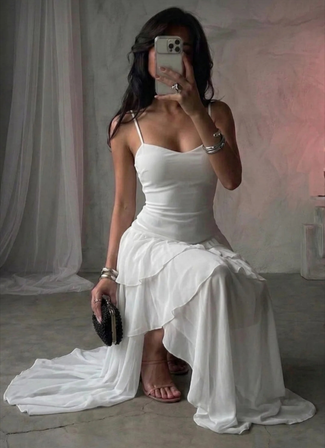 Angelo Ethereal White Ruffled Tiered Maxi Dress