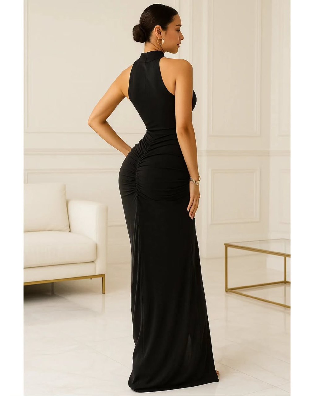 The 'Desert Muse' Ruched Halter Maxi Dress
