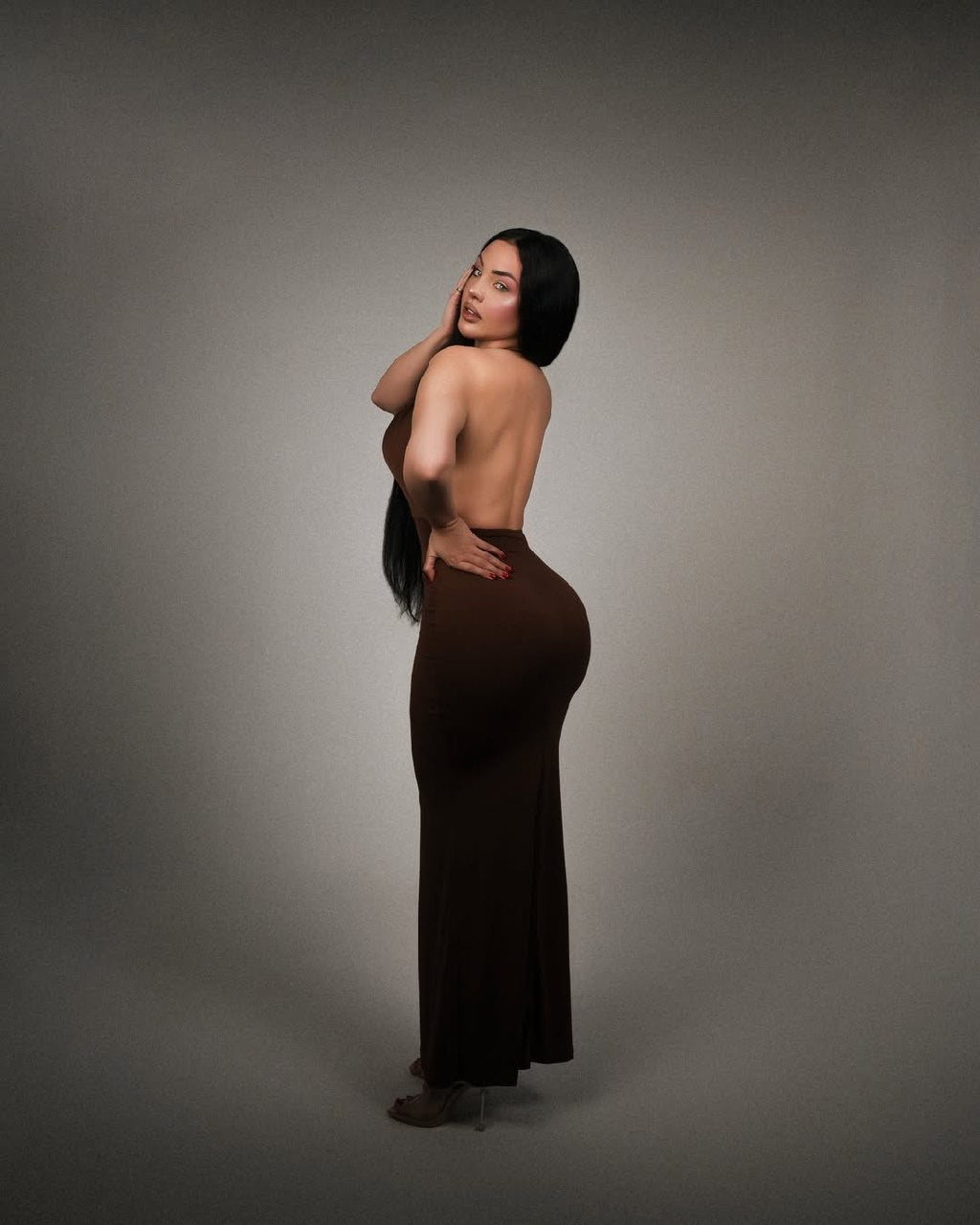 The 'Siren' Halter Cowl Maxi Dress - Espresso Elegance