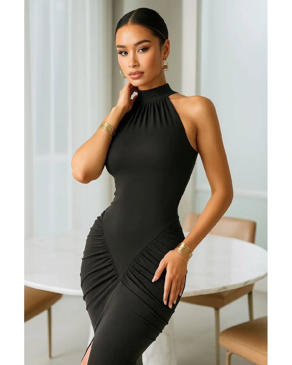 The 'Desert Muse' Ruched Halter Maxi Dress
