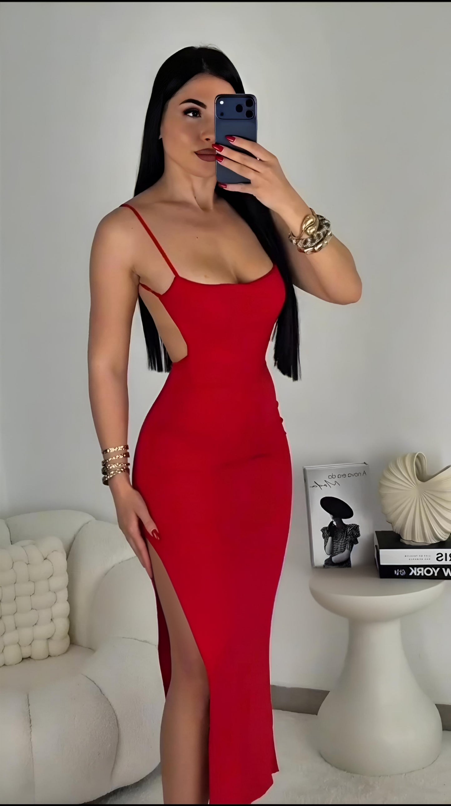 Allure dress (Sculpted Side-Cut Midi Dress with High Slit – Sleek Bodycon Evening Look)