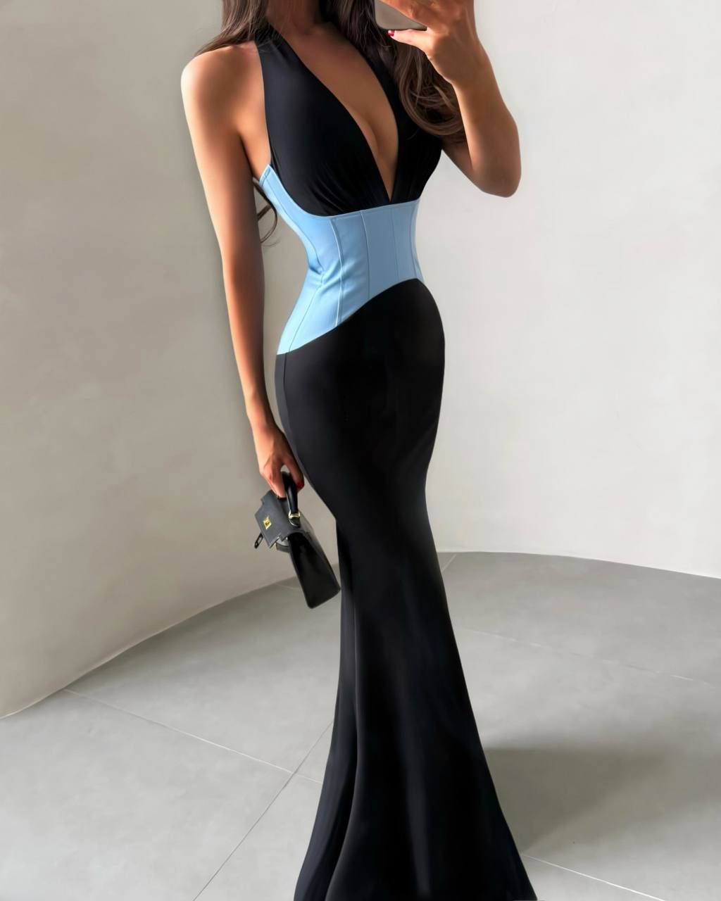 Rozita Black and Blue Halter Corset Maxi Dress