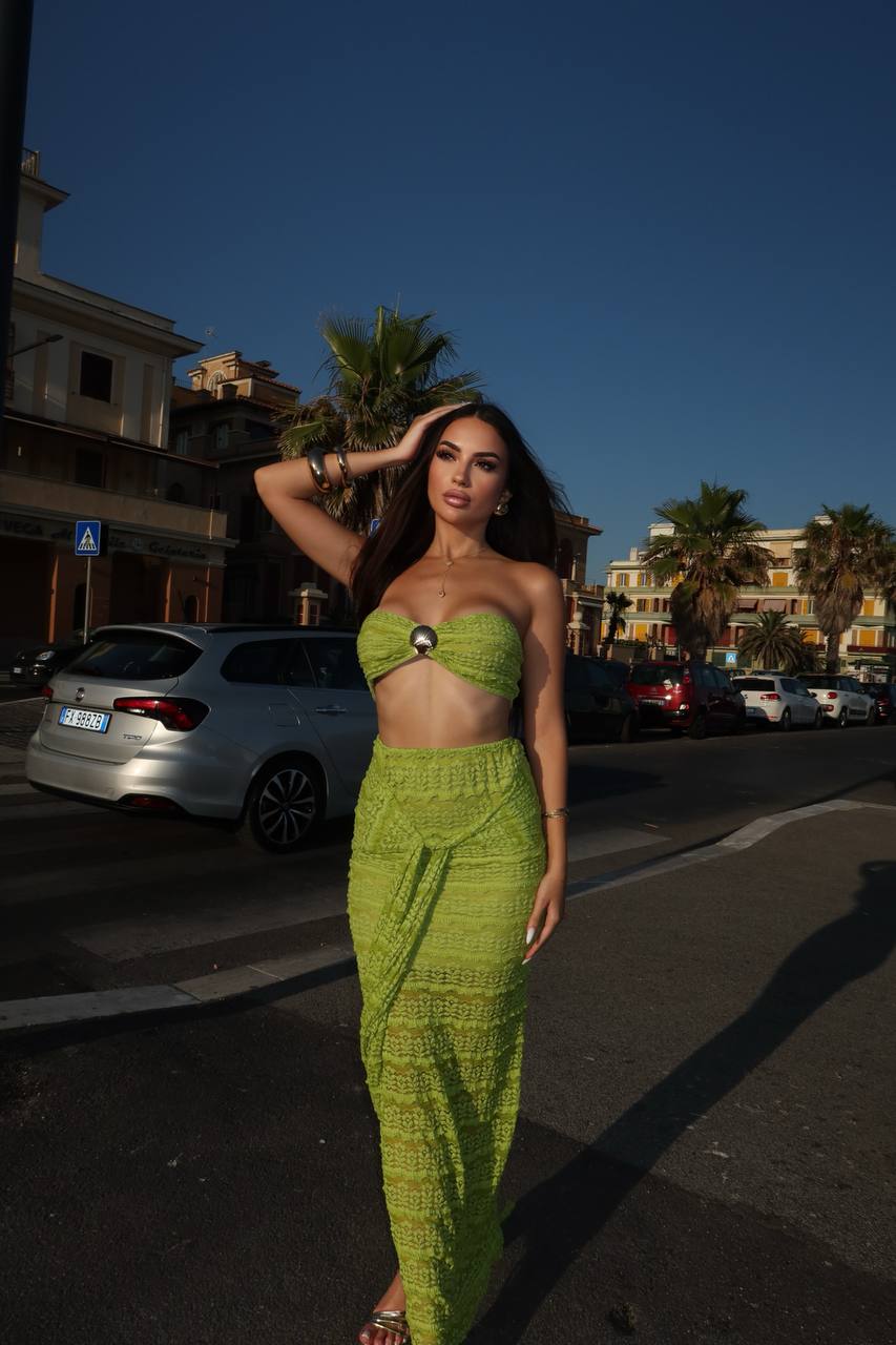 Luxy-green Lim Midnight texture Two-Piece Set with golden sea shell