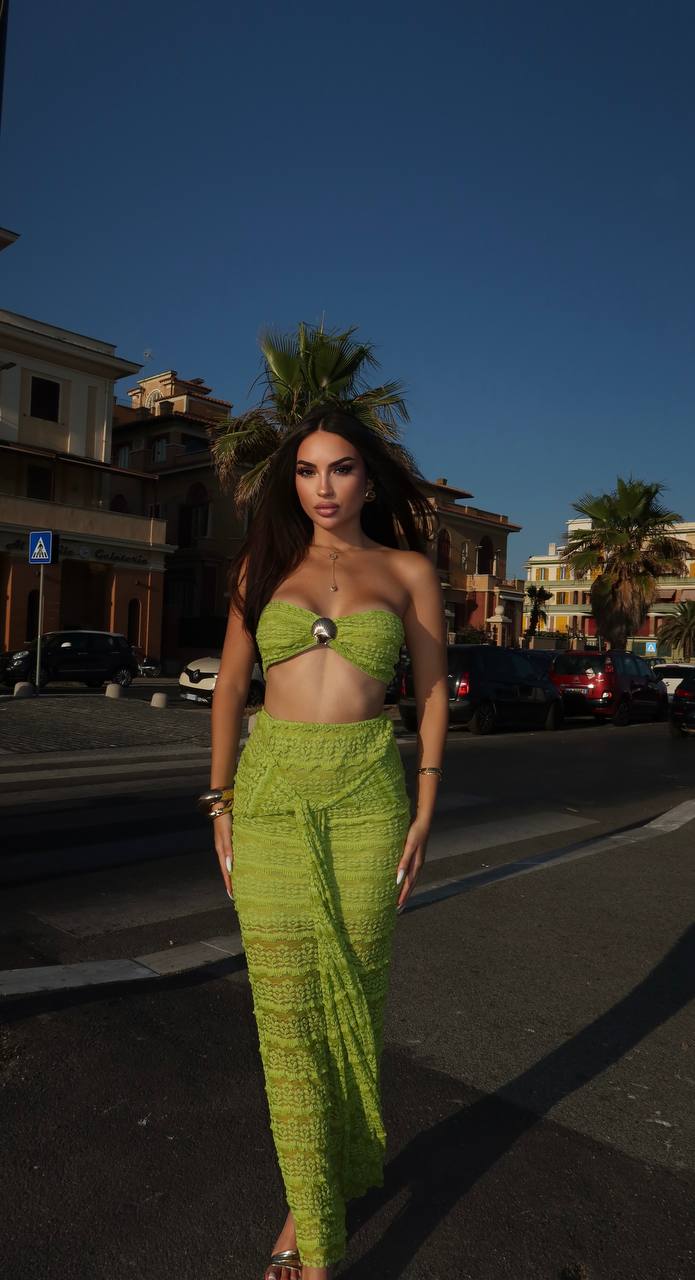 Luxy-green Lim Midnight texture Two-Piece Set with golden sea shell