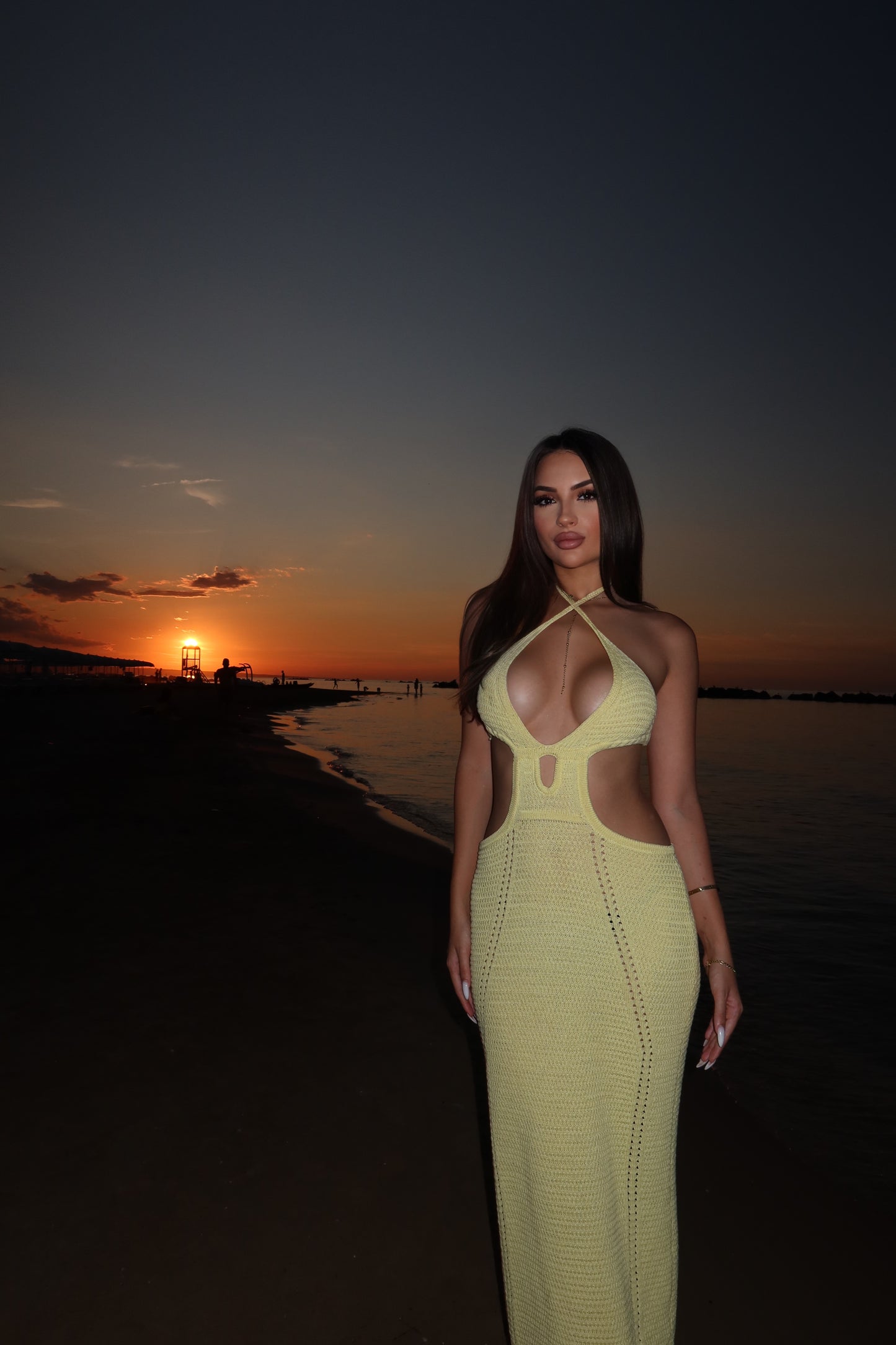 Pari dress - Pastel Yellow knitted Cut-Out Maxi Dress