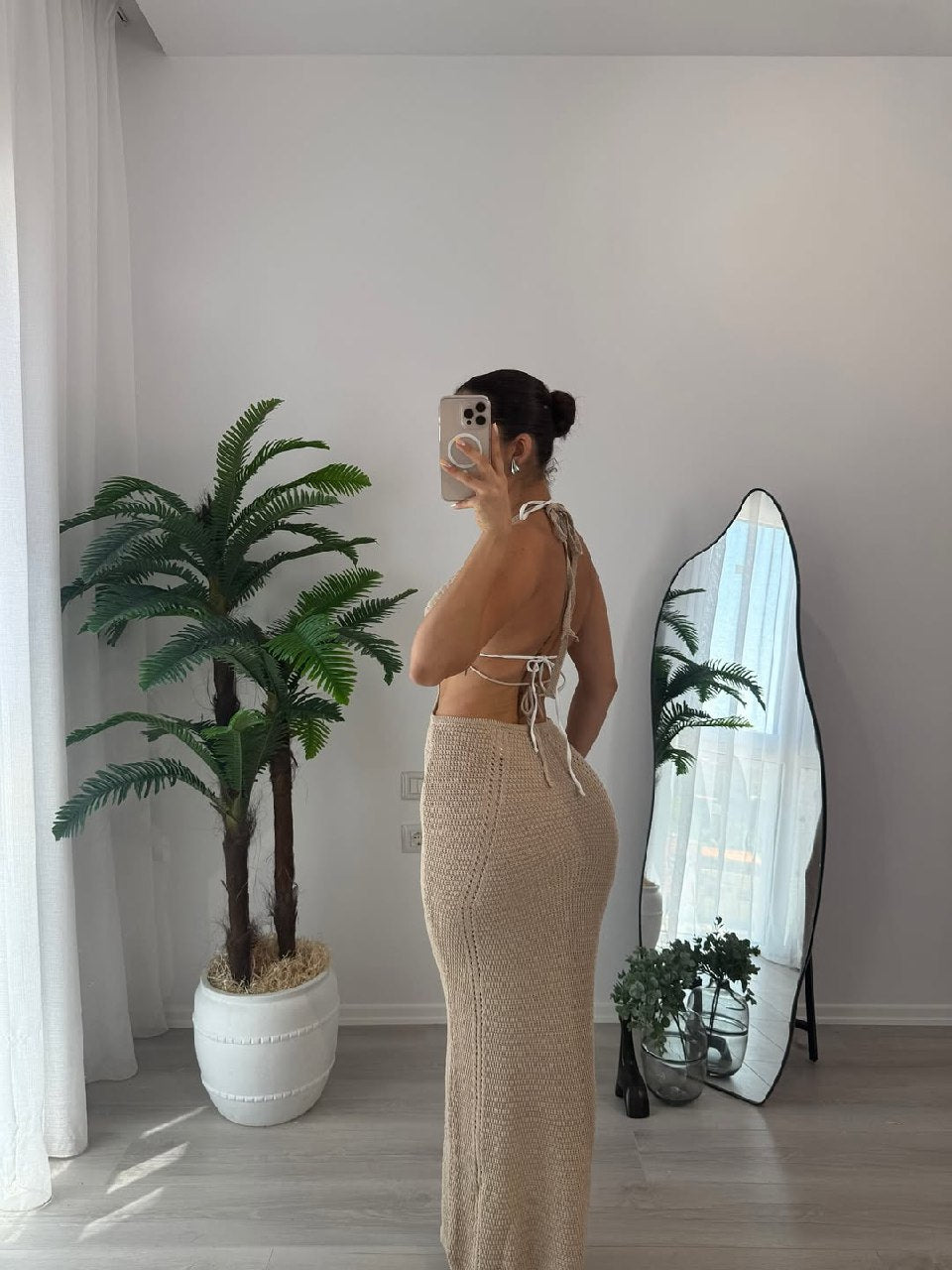 Solara Beige Knitted Cut-Out Maxi Summer Dress