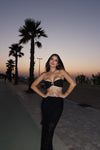 Luxy Midnight texture fabric Two-Piece Set with golden sea shell