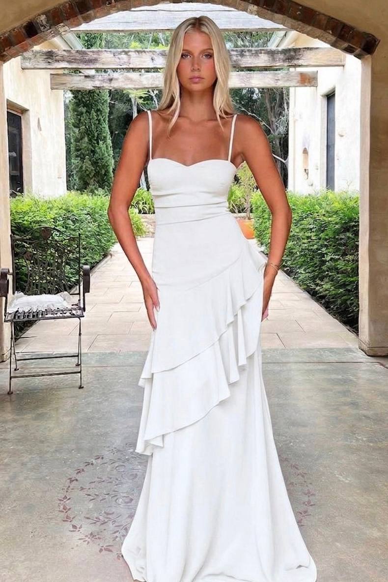 Angelo Ethereal White Ruffled Tiered Maxi Dress