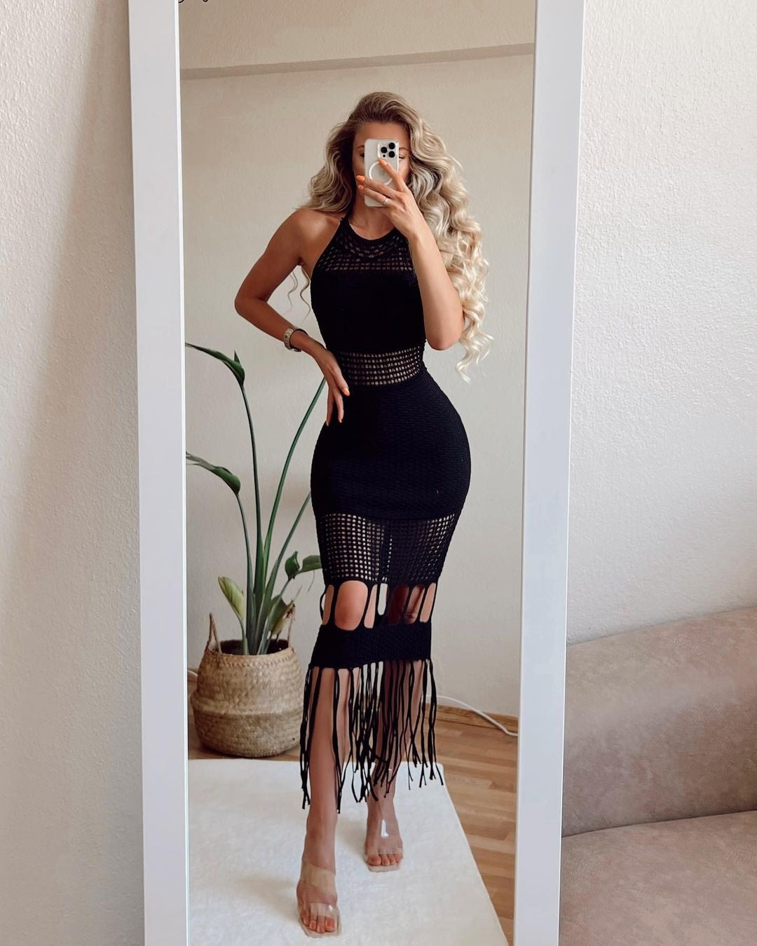 Midnight Fringe knitted Maxi Dress