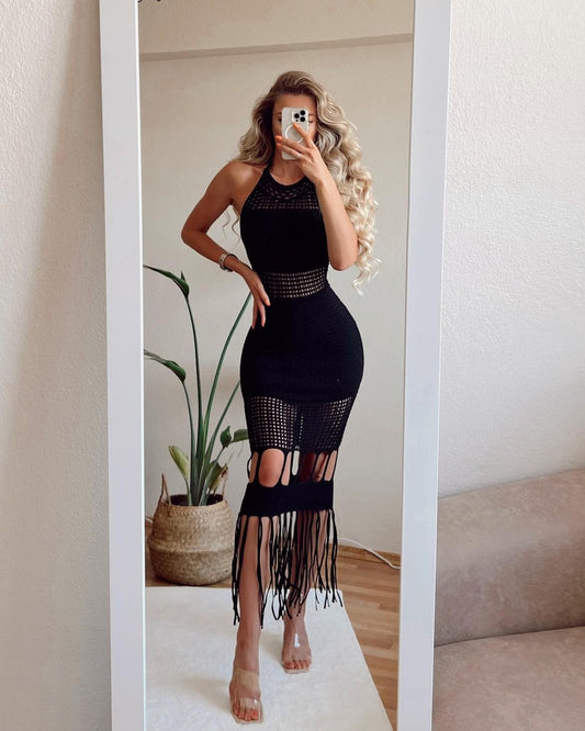 Midnight Fringe knitted Maxi Dress