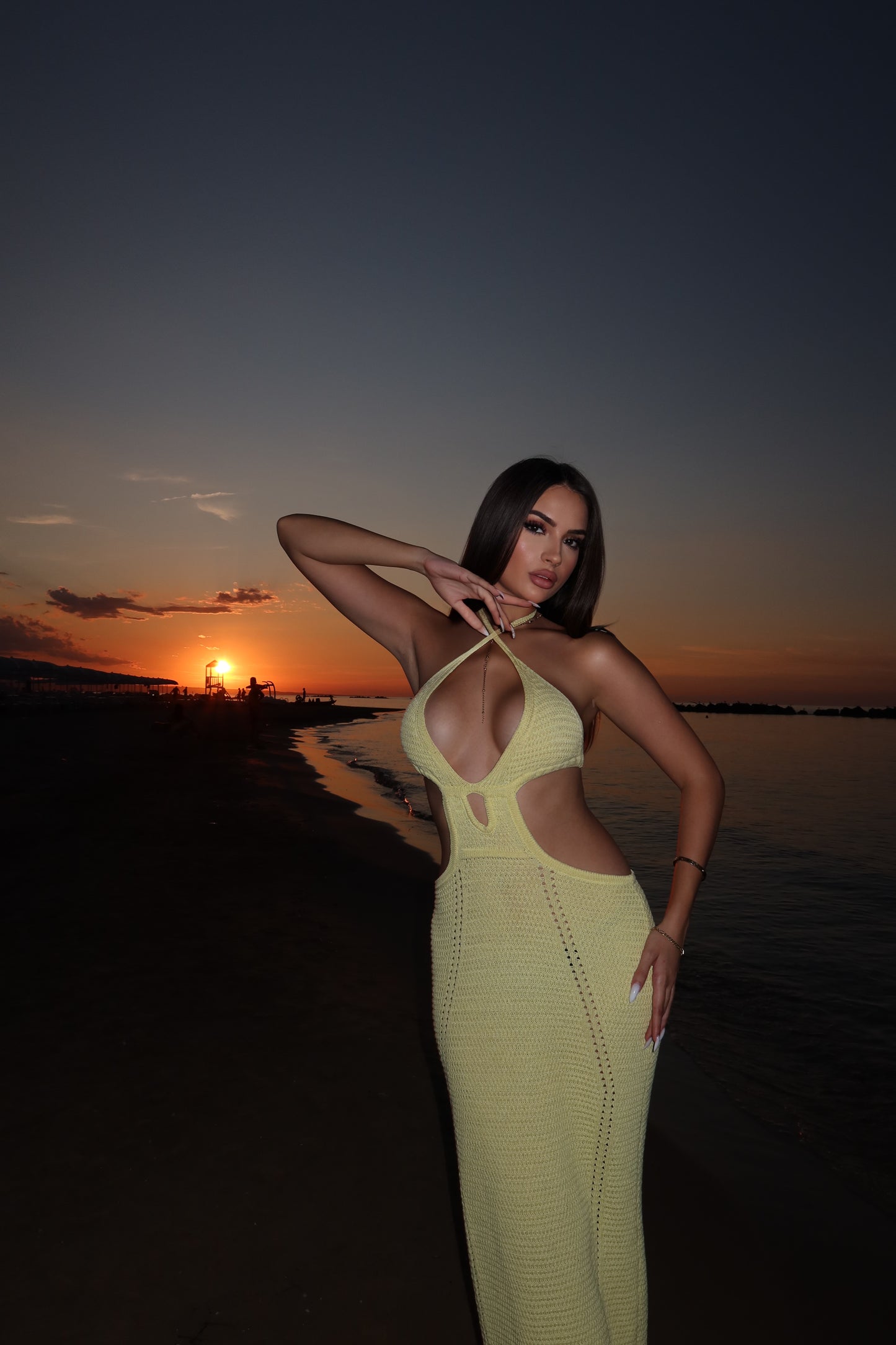Pari dress - Pastel Yellow knitted Cut-Out Maxi Dress