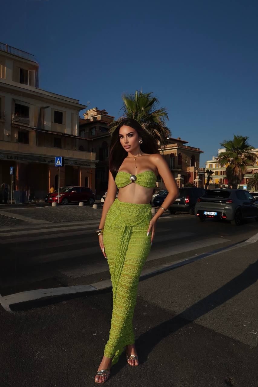 Luxy-green Lim Midnight texture Two-Piece Set with golden sea shell
