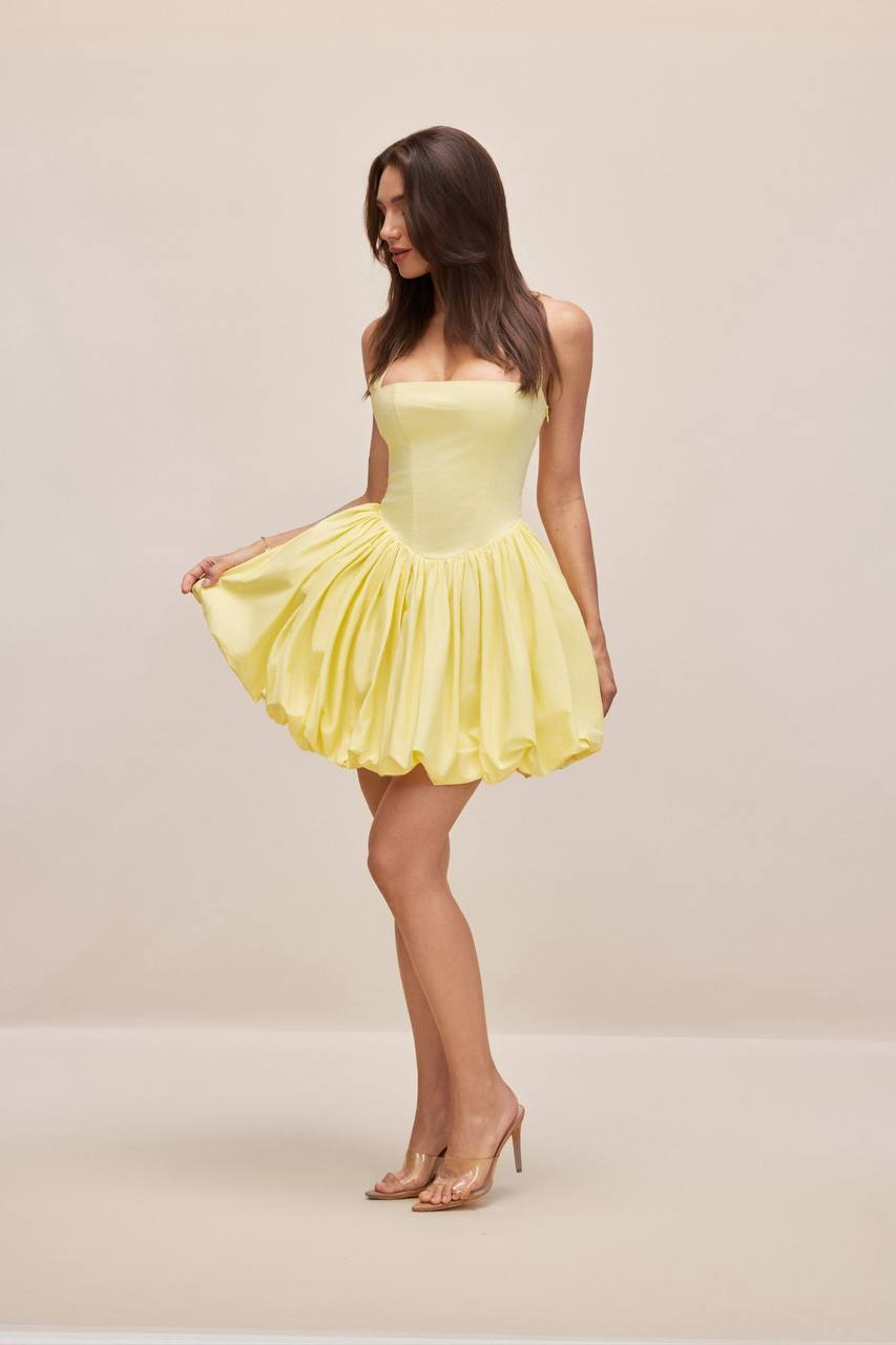 Banno Pastel Yellow Halter Bubble Mini Dress
