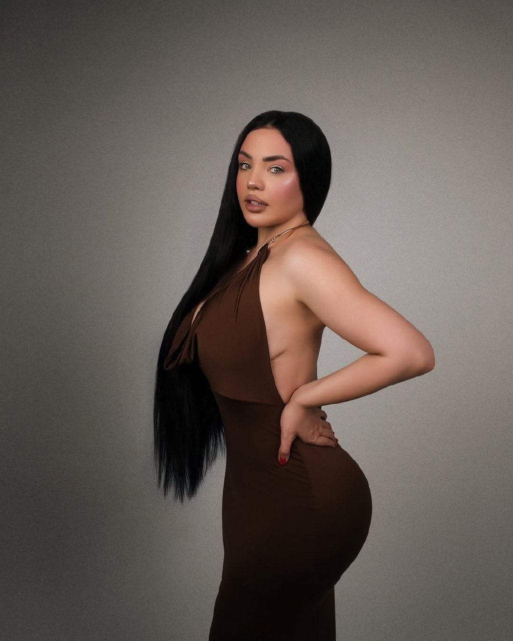 The 'Siren' Halter Cowl Maxi Dress - Espresso Elegance