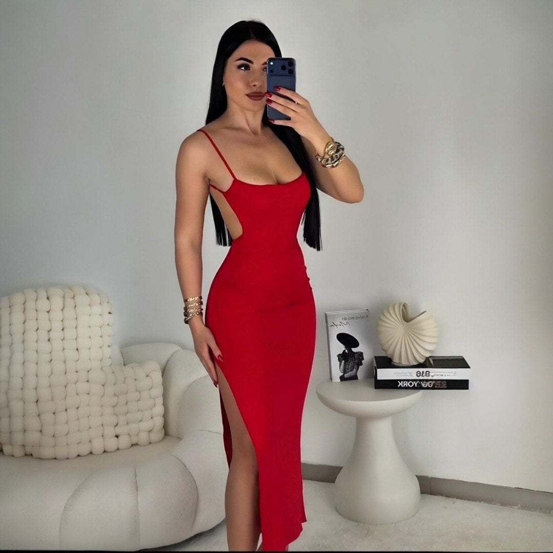 Allure dress (Sculpted Side-Cut Midi Dress with High Slit – Sleek Bodycon Evening Look)
