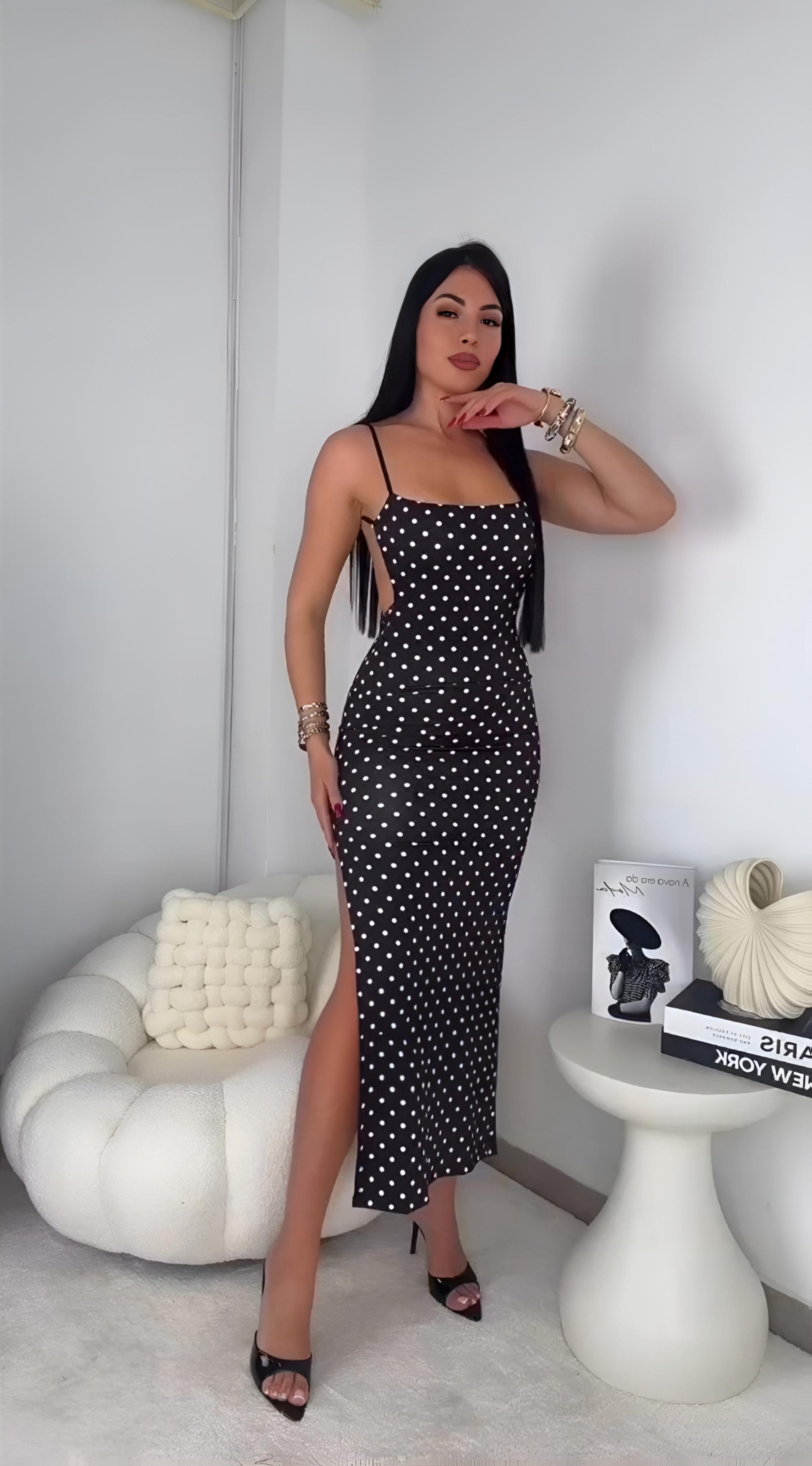 Allure dress (Sculpted Side-Cut Midi Dress with High Slit – Sleek Bodycon Evening Look)