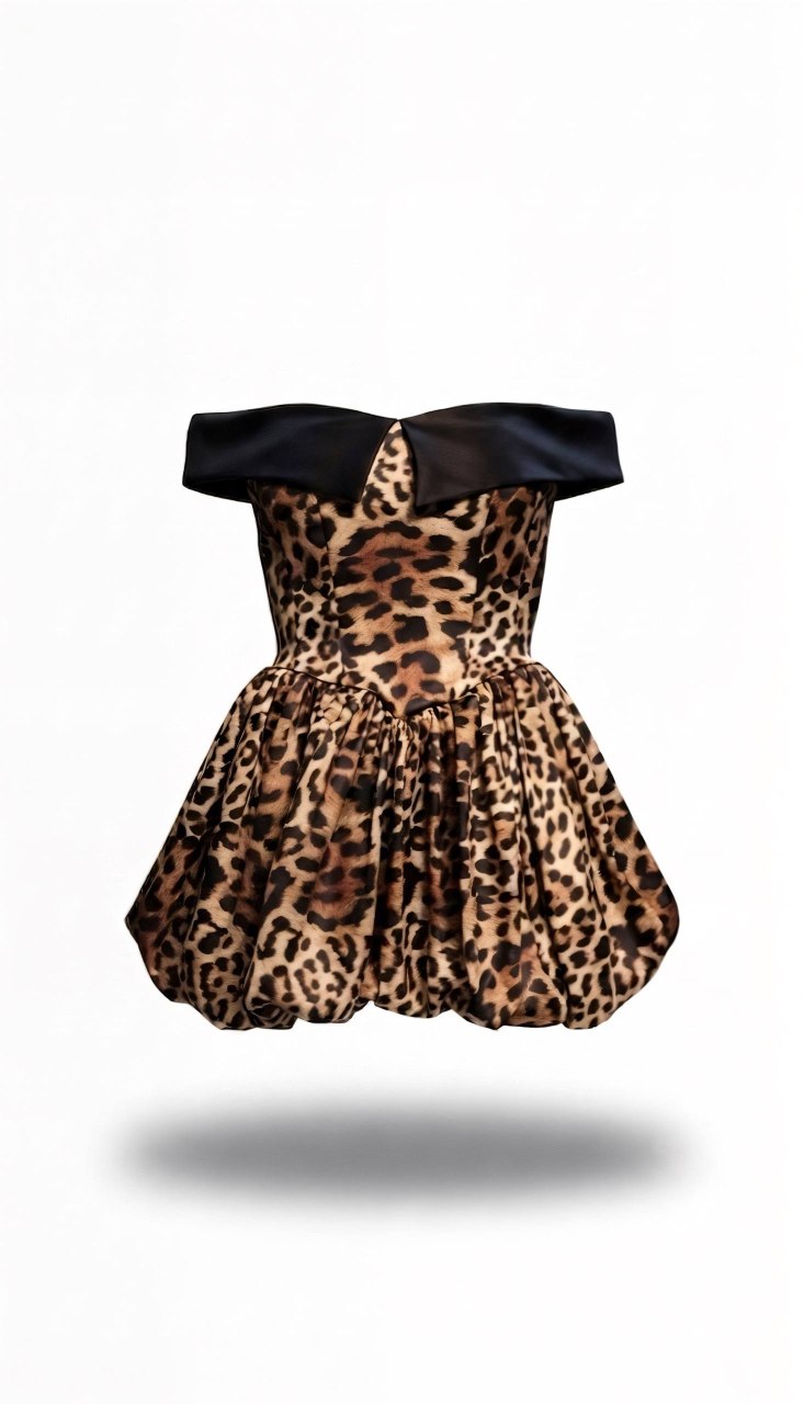 Julie Leopard Print Bubble Mini Dress