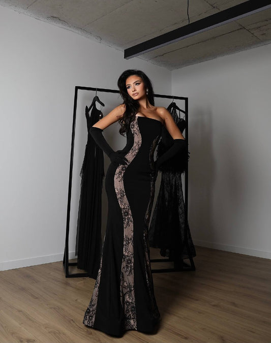 Elara Lace-Panelled Strapless Gown (including gloves)